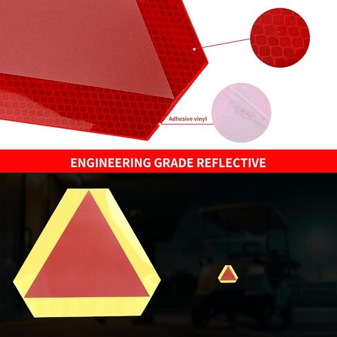 2pcs Slow Moving Vehicle Sign, 7" x 8" Diamond Grade Reflective SMV Triangle Sticker Decals, High Visibility Safety Caution Warning Vehicle Reflector Tape for Tractor UTV Golf Cart Accessories (Red) in Saudi Arabia