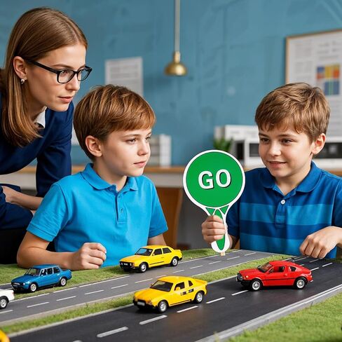 2 PCS Handheld Sign Lights Red & Green Stop Sign Stop and Go Sign Traffic with Handle Double Sided Waterproof Crossing Guard Stop Sign Party Decorations for Traffic Street Safet, 9.8 X 5.9" in Saudi Arabia