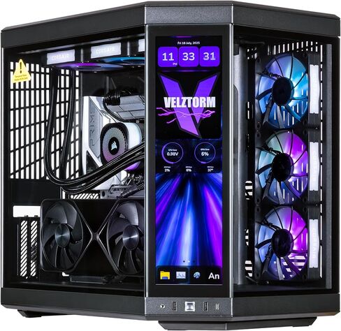 Velztorm LCD Black Praetix Custom Gaming Gaming Desktop PC (Intel I9-14900K ، RTX 5080 ، 32GB DDR5 ، 2TB PCIE SSD ، Y70 Touch Infinite Case RGB ، 360 مم AIO ، 1000W PSU ، WIFI 6E 5.2 ، RJ-45 ، WIN 11 Pro) in Kuwait