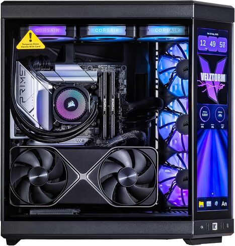 Velztorm LCD Black Praetix Custom Gaming Gaming Desktop PC (Intel I9-14900K ، RTX 5080 ، 32GB DDR5 ، 2TB PCIE SSD ، Y70 Touch Infinite Case RGB ، 360 مم AIO ، 1000W PSU ، WIFI 6E 5.2 ، RJ-45 ، WIN 11 Pro) in Kuwait