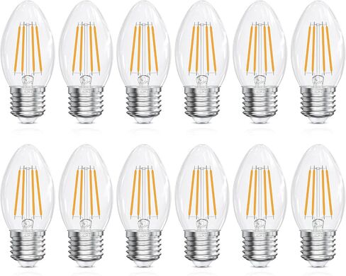 E26 Base LED Candelabra Light Bulbs 2700K Soft White, 6W, 60 watt Equivalent, E26 LED Bulb, B10 Chandelier Candle Light Bulbs, Non-Dimmable, 90+CRI, 600LM, Cear Glass, 12 Pack in Kuwait