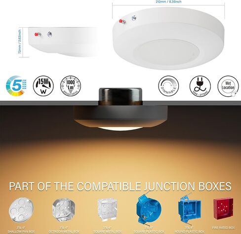 8 حزم 6 بوصة LED منخفضة المظهر المريح وضوء قرص تركيب السطح ، جولة ، 15W ، 900 لومين ، 5000 كيلو وايت وايت أبيض ، CRI80 ، تصميم بدون سائق ، قابلية ، ETL مدرجة ، أبيض in Kuwait