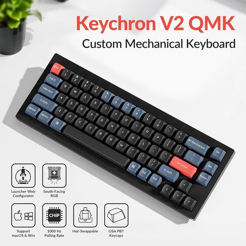 إصدار مقبض لوحة المفاتيح الميكانيكية السلكية المخصصة Keychron V2، تخطيط 65% QMK/VIA قابل للبرمجة مع مفتاح Keychron K Pro Brown قابل للتبديل السريع متوافق مع نظام التشغيل Mac Windows Linux (أسود بلوري شفاف) in Saudi Arabia