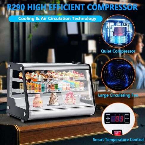 Commercial Cake Display Refrigerator, 6.5 Cu.Ft./183L Single-Door Merchandiser with Universal wheel, Interior LED Lighting, Double-Layered Glass, Countertop/Floor Refrigerator, 110v in Saudi Arabia