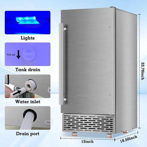 Commercial Under Counter Ice Maker Machine 88Lbs/Day with 55Lbs Storage,15" W Stainless Steel Built-in Freestanding Ice Maker 40Ice/Cycle, Self-Cleaning for Commercial & Home Restaurants Bars in Saudi Arabia
