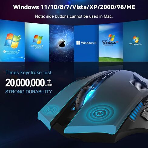تيك نيت ماوس العاب لاسلكي، ماوس كمبيوتر لاسلكي 4800 نقطة في البوصة مع 8 ازرار، ماوس العاب مريح 2.4 جيجاهرتز للكمبيوتر الشخصي وماك واللابتوب in Kuwait