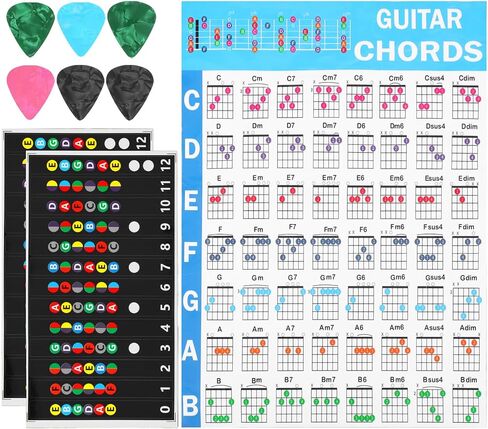 Guitar Fretboard Stickers, Color Coded Note Decals Fret Stickers Chord Chart Color Coded Learning Kit Self Adhesive Guitar Tools for Learner Practice 6 String Acoustic Electric Guitars in Saudi Arabia