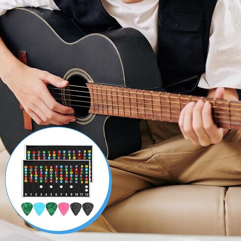 Guitar Fretboard Stickers, Color Coded Note Decals Fret Stickers Chord Chart Color Coded Learning Kit Self Adhesive Guitar Tools for Learner Practice 6 String Acoustic Electric Guitars in Saudi Arabia