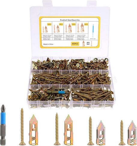 400pcs Self Drilling Drywall Anchors with Screws Kit Wall Anchors for Drywall - High Strength Zinc No Drill Needed, Easy Installation 4 Diferent in Saudi Arabia