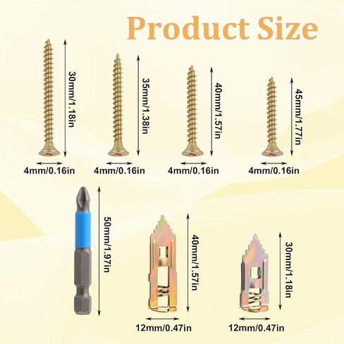 400pcs Self Drilling Drywall Anchors with Screws Kit Wall Anchors for Drywall - High Strength Zinc No Drill Needed, Easy Installation 4 Diferent in Saudi Arabia