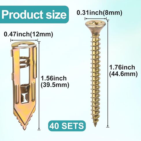 80 Pcs Self-Drilling Anchors with Screws Kit, Upgraded Drywall Anchors for Heavy Duty, Metal Screw Anchors Set, Easy to Install Without Drilling or Punching Holes in Wall (0.47"x1.76") in Saudi Arabia