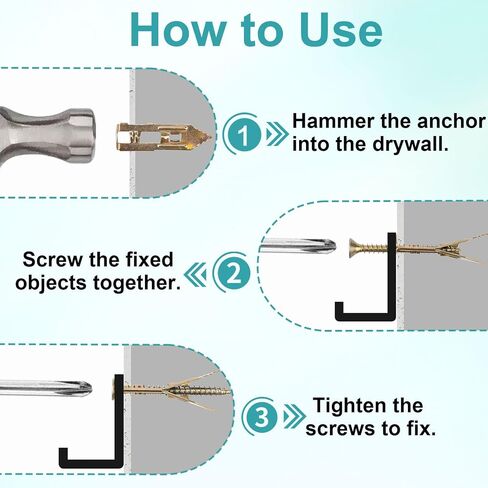 80 Pcs Self-Drilling Anchors with Screws Kit, Upgraded Drywall Anchors for Heavy Duty, Metal Screw Anchors Set, Easy to Install Without Drilling or Punching Holes in Wall (0.47"x1.76") in Saudi Arabia