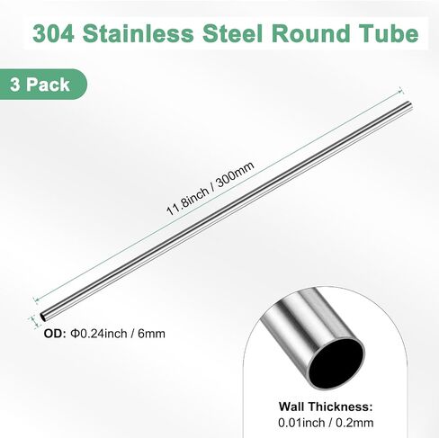 3-pack 300mm 304 أنبوب الفولاذ المقاوم للصدأ ، 6 مم OD 0.2 مم سماكة أنابيب الفولاذ المقاوم للصدأ سلس للبناء/الصياغة/DIY ، أنبوب مستقيم معدني [0.24 × 01x11.8in] in Kuwait