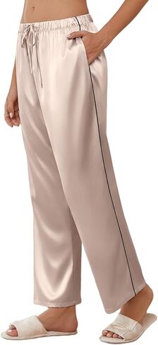 Ekouaer Womens Silk Satin Pajama Pants Soft Comfy Pj Pants Pants Carmstring مرونة في الساق واسعة الساق الصالة مع جيوب in Kuwait