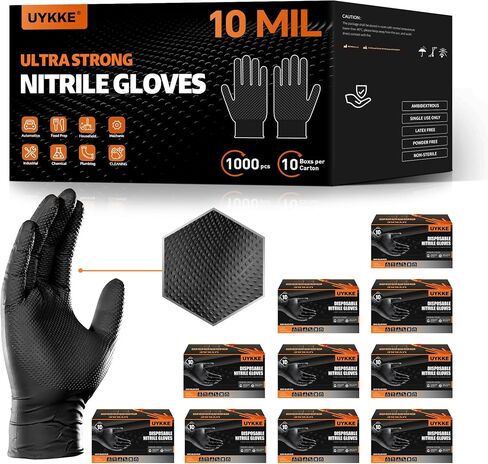 10mil Nitrile Gloves Thick,Industrial Disposable Gloves with Diamond Textured,Heavy Duty Mechanic Glove,Latex Free in Saudi Arabia