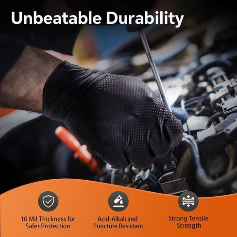 10mil Nitrile Gloves Thick,Industrial Disposable Gloves with Diamond Textured,Heavy Duty Mechanic Glove,Latex Free in Saudi Arabia