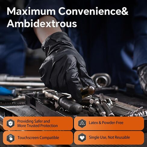 10mil Nitrile Gloves Thick,Industrial Disposable Gloves with Diamond Textured,Heavy Duty Mechanic Glove,Latex Free in Saudi Arabia