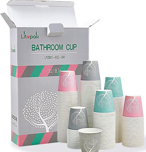 Litopak 300 Pack 3 Oz أكواب الحمام التي يمكن التخلص منها ، أكواب غسول الفم الملونة التي يمكن التخلص منها ، أكواب صغيرة يمكن التخلص منها ، أكواب ورقية صغيرة للحفلات ، النزهات ، حفلات الشواء ، السفر والأحداث in Kuwait