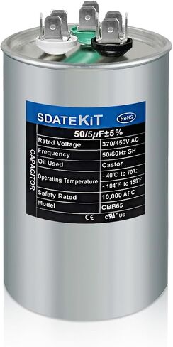 CBB65/CBB65B 50/5μF ± 5 ٪ 50+5 MFD 370/450V 440V AC Universal HVAC Run Dual Capacitor لمحرك AC/Heat Pump/Contenser (3.94 "x2.36") in Kuwait