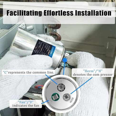 CBB65/CBB65B 50/5μF ± 5 ٪ 50+5 MFD 370/450V 440V AC Universal HVAC Run Dual Capacitor لمحرك AC/Heat Pump/Contenser (3.94 "x2.36") in Kuwait
