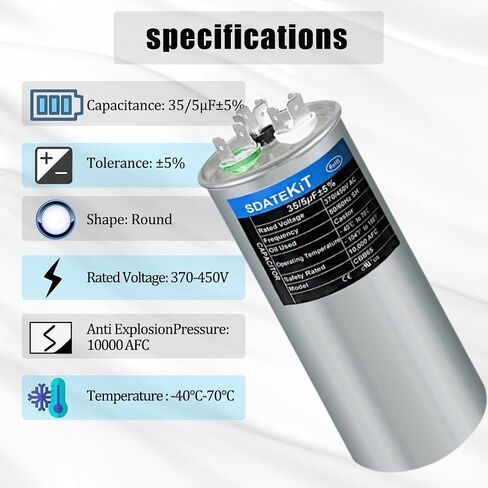 CBB65/CBB65B 50/5μF ± 5 ٪ 50+5 MFD 370/450V 440V AC Universal HVAC Run Dual Capacitor لمحرك AC/Heat Pump/Contenser (3.94 "x2.36") in Kuwait