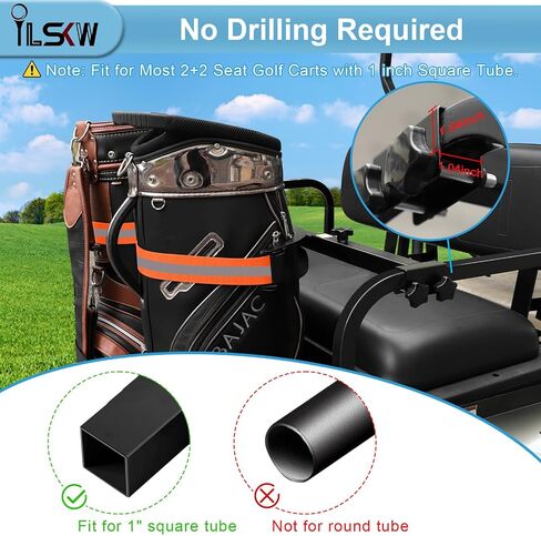 iLSKW Golf Cart Bag Holder Bracket for 2+2 Seater Golf Cart Rear Seat, Compatible with EZGO, Club Car, Yamaha Golf Carts, 1 inch Sqaure Strut, No Drilling Golf Cart Rear Bag Holder Adjustable in Saudi Arabia