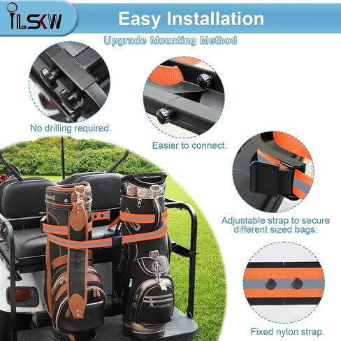 iLSKW Golf Cart Bag Holder Bracket for 2+2 Seater Golf Cart Rear Seat, Compatible with EZGO, Club Car, Yamaha Golf Carts, 1 inch Sqaure Strut, No Drilling Golf Cart Rear Bag Holder Adjustable in Saudi Arabia
