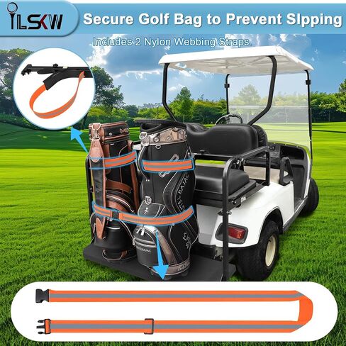 iLSKW Golf Cart Bag Holder Bracket for 2+2 Seater Golf Cart Rear Seat, Compatible with EZGO, Club Car, Yamaha Golf Carts, 1 inch Sqaure Strut, No Drilling Golf Cart Rear Bag Holder Adjustable in Saudi Arabia