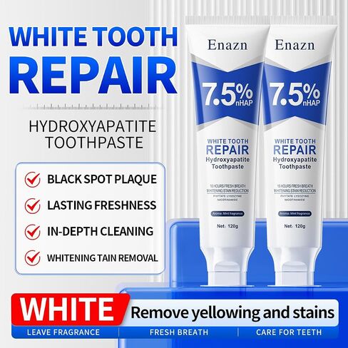 Hydroxyapatititoothpastes ، 7.5 ٪ معجون الأسنان هيدروكسيباتيت ، لحماية المينا وتقوية الأسنان ، النعناع اللطيف ، التنفس الطازج ، الاستخدام اليومي لصحة الفم （3pcs） in Kuwait