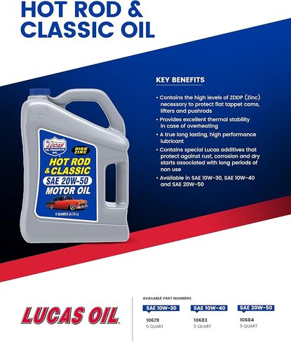 Lucas Oil 10689 Hot Rod and Classic Car SAE 20W -50 OIT - 1 QUART (حزمة 6) in Kuwait