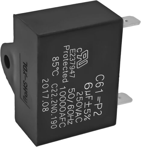 C61 -P2 6μF 250VAC مكثف - 50/60 هرتز 10،000 AFC مكثف تشغيل المحرك - C22.2 No.190 معتمد 85 درجة مئوية in Saudi Arabia