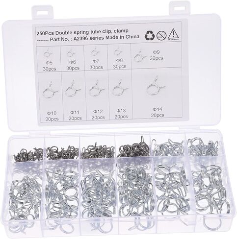 Gadpiparty 250pcs Double Tube Clamp Assortment Spring Hose Clamps Fuel Line Clips for Garage Boat and Car Engine in Saudi Arabia