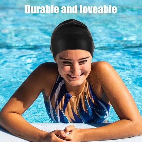 Waterproof Silicone Swimming Cap, Extra Large Swim Cap, Silicone Cover Ear Bath Pool Shower Swimming Hat for Women Men for Braids, Dreadlocks, Weaves, Hair Extensions, Curls Afros (Black) in Saudi Arabia