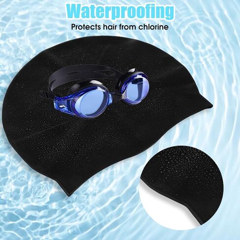 Waterproof Silicone Swimming Cap, Extra Large Swim Cap, Silicone Cover Ear Bath Pool Shower Swimming Hat for Women Men for Braids, Dreadlocks, Weaves, Hair Extensions, Curls Afros (Black) in Saudi Arabia