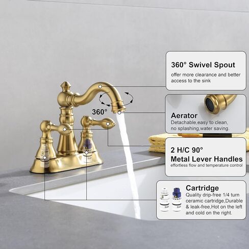 Two Handle Oil Rubbed Bronze Bathroom Sink Faucet 3 Hole with Pop up Drain Assembly, Classic 4 Inch Centerset Bathroom Lavatory Faucet with 360° Swivel Spout,EW-516-NB in Kuwait