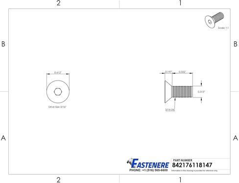 5/16-24 x 3/4" Flat Head Socket Cap Screws, Allen Socket Drive, Stainless Steel 18-8, Full Thread, Bright Finish, Machine Thread, Quantity 100 by Fastenere in Saudi Arabia