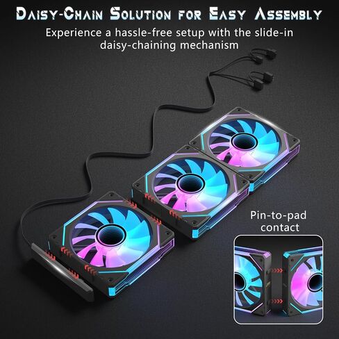 Daisy Chain ： مروحة حالة 120 ملم ، مروحة عكسية مع موصل 3 فولت من 3 أسنان ، مشجعي Daisy Chain PWM PC RGB للحالات المبردات السائلة CPU ، 3pack in Kuwait