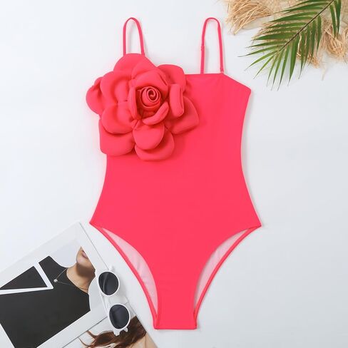 One Shoulder Swimsuits for Women 3D Flower Decoration One Piece Swimsuit with Cover up Set in Kuwait