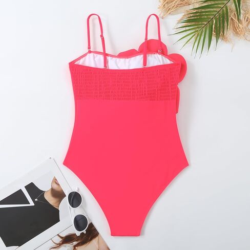 One Shoulder Swimsuits for Women 3D Flower Decoration One Piece Swimsuit with Cover up Set in Kuwait