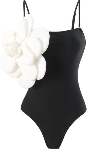 One Shoulder Swimsuits for Women 3D Flower Decoration One Piece Swimsuit with Cover up Set in Kuwait