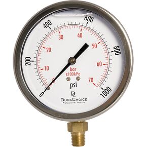 4 "مقياس ضغط الفراغ المملوء بالزيت - حالة من الفولاذ المقاوم للصدأ ، النحاس ، 1/4" NPT ، اتصال الجبل السفلي ، 30HG/30PSI in Kuwait