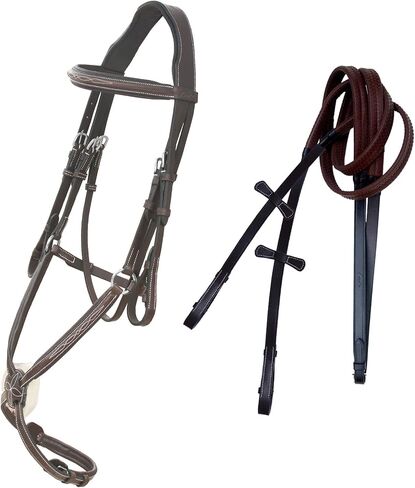 Exion Jumping Horse Bridle | Anatomical Figure 8 Bridle with Fancy Stitching & Padded Grackle Noseband | Rubber Grip Reins & SS Hadrware | English Tack for Equestrian Show & Training in Saudi Arabia