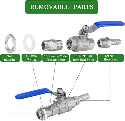 1/2 "NPT Homebrew Ball Valve Kit-الفولاذ المقاوم للصدأ 304 الحاجز بدون لحام لغلاية تخمير المنزل ، أو تون هريس ، أو حزامات خزان المياه (صمام واحد) in Kuwait