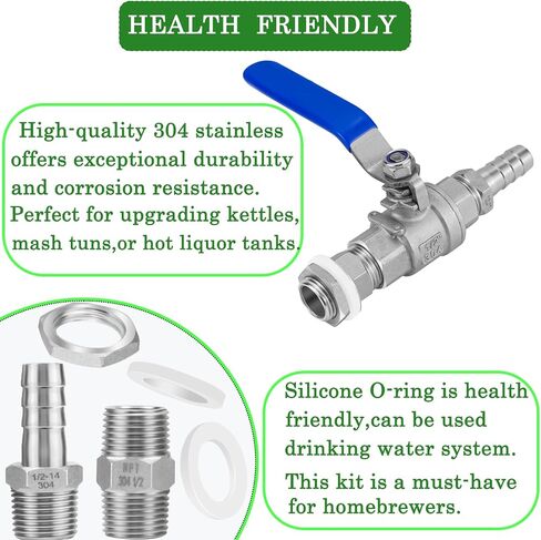 1/2 "NPT Homebrew Ball Valve Kit-الفولاذ المقاوم للصدأ 304 الحاجز بدون لحام لغلاية تخمير المنزل ، أو تون هريس ، أو حزامات خزان المياه (صمام واحد) in Kuwait