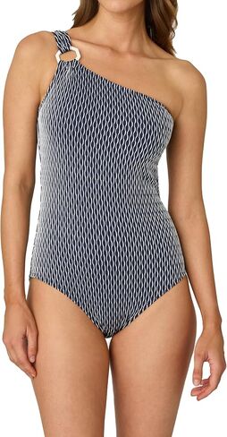 Shoshanna Women's Navy Wave Texture Ring Contouse One Piece in Saudi Arabia