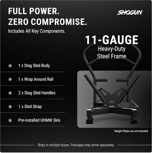 Shogun Stag Push Pull Sled – Full-Size Weighted Power Sled for Strength & Speed Training – Heavy Duty Gym Fitness with UHMW Skis & Dual Handles – Weighted for Grass, Turf & Concrete in Kuwait