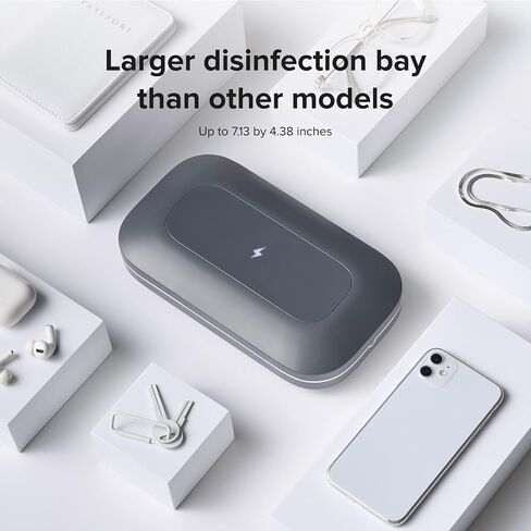 Pro UV Phone Sanitizer & Fast Charger, 5-Min 360° UV-C, White | 2X UV-C Bulbs, Sanitizes in 5 Minutes, Fits Large Phones & Thick Cases, Patented, Clinically Tested in Kuwait