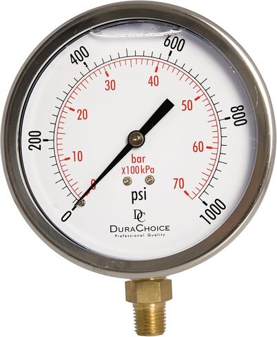 4 "مقياس ضغط الفراغ المملوء بالزيت - حالة من الفولاذ المقاوم للصدأ ، النحاس ، 1/4" NPT ، اتصال الجبل السفلي ، 30HG/30PSI in Kuwait