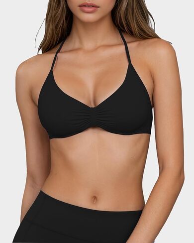 Adamotto Workout Low Impact Bras for Women Low Support Strappy Sports Bra V-Neck Halter Open Back Padded Gym Yoga Crop Top in Saudi Arabia