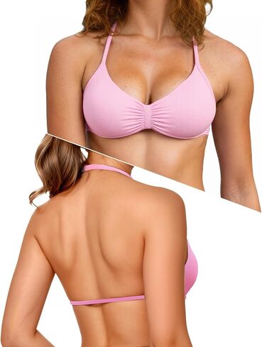Adamotto Workout Low Impact Bras for Women Low Support Strappy Sports Bra V-Neck Halter Open Back Padded Gym Yoga Crop Top in Saudi Arabia
